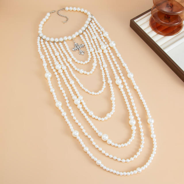 Fashion Show Imitation Pearl Beaded Long Necklace