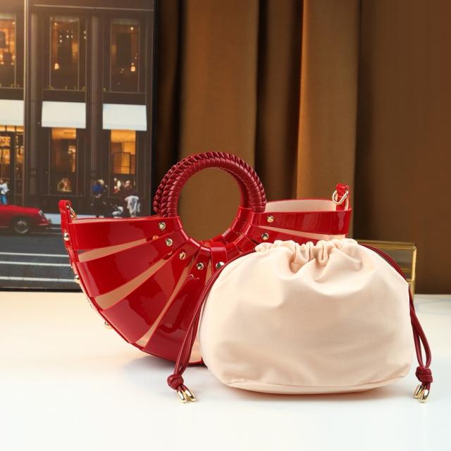 Fashion colorful hollow out fan shape handbag holiday bag