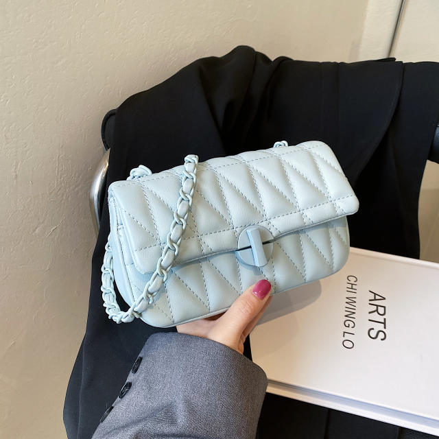 Embroidery Line Small Square Bag Women's Fashionable Soft Leather Lock Chain Shoulder Crossbody Bag