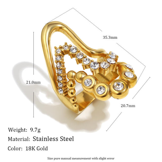 Stainless steel rings 18KG hollow out diamond rings for women