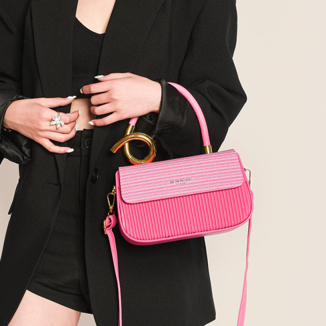 Unique sprial gold color handle multi color women box bag handbag crossbody bag