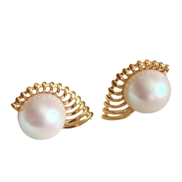 Explosive Oversized Pearl Hollow Scallop stainless steel Earrings Open Ring Set