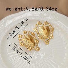 French sweet love hollow design stainless steel earrings gold-plated earrings