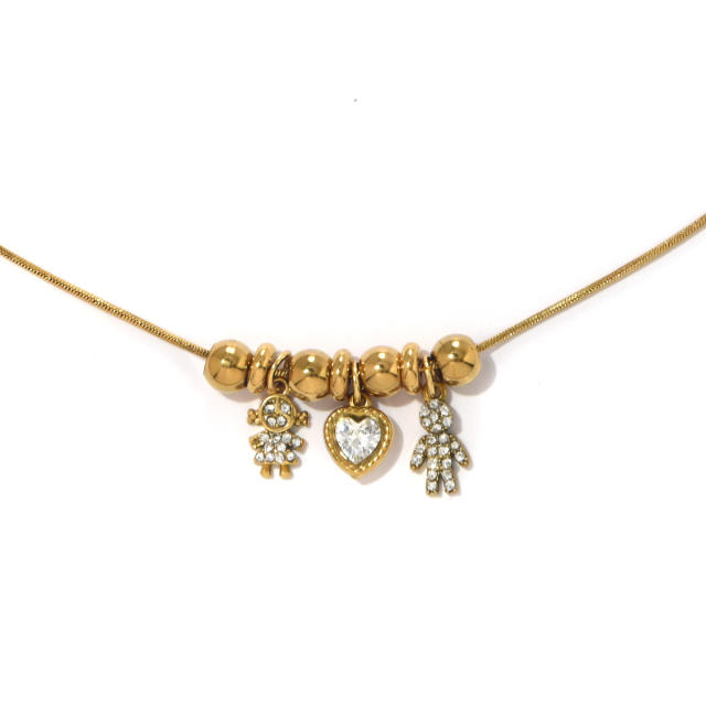 Light Luxury Fashion Inlaid Zircon boy girl charm Plated 18K Gold Stainless Steel necklace