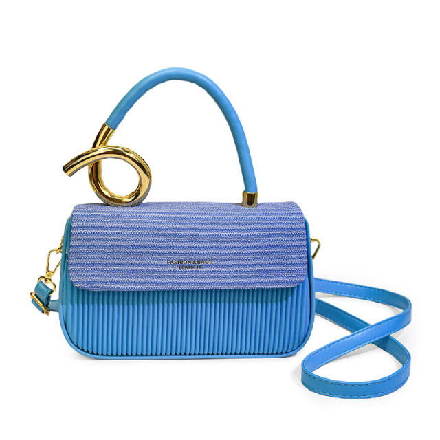 Unique sprial gold color handle multi color women box bag handbag crossbody bag