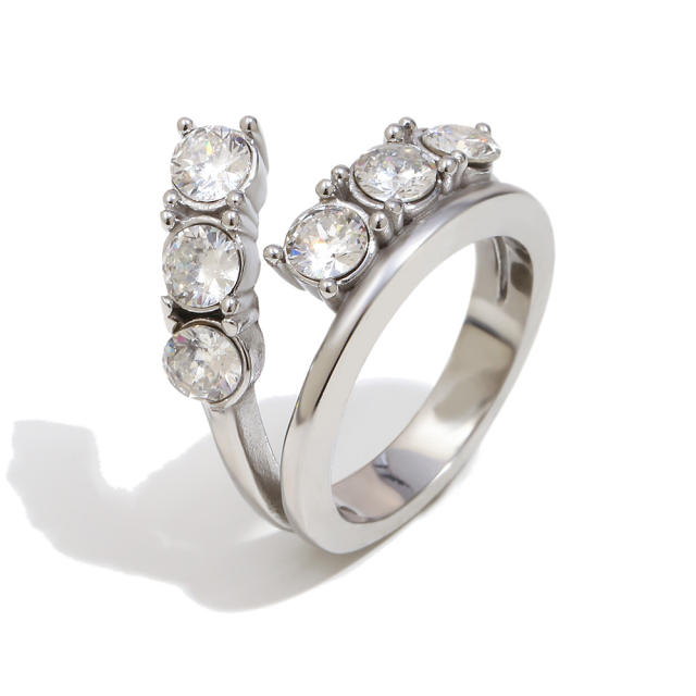 Stainless Steel rings Plated 18K Gold Luxury Romantic Double-Layer Zircon Ring Jewelry