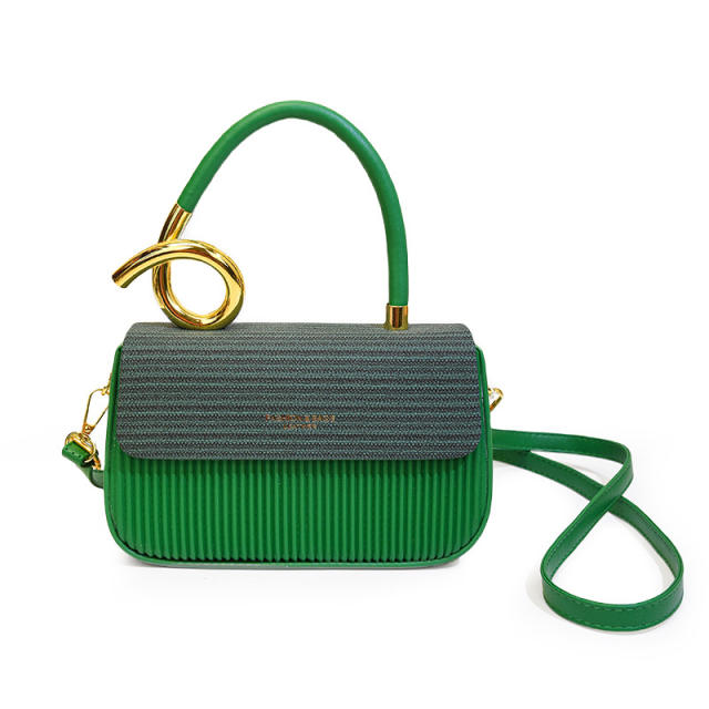 Unique sprial gold color handle multi color women box bag handbag crossbody bag
