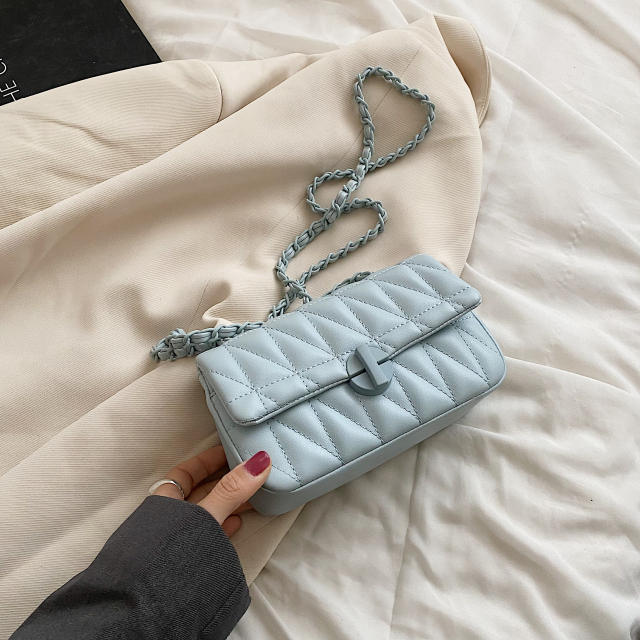 Embroidery Line Small Square Bag Women's Fashionable Soft Leather Lock Chain Shoulder Crossbody Bag