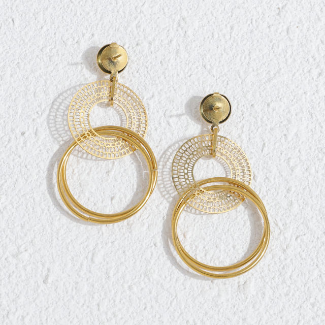 18KG unique circle to circle dangel earrings stainless steel earrings