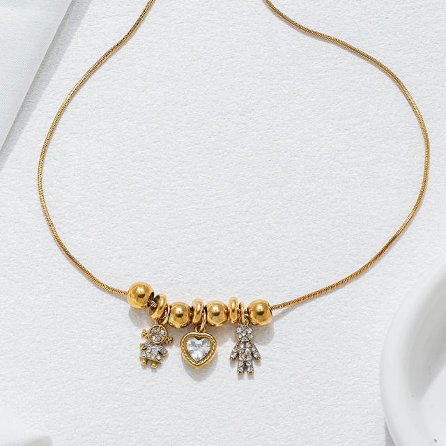 Light Luxury Fashion Inlaid Zircon boy girl charm Plated 18K Gold Stainless Steel necklace