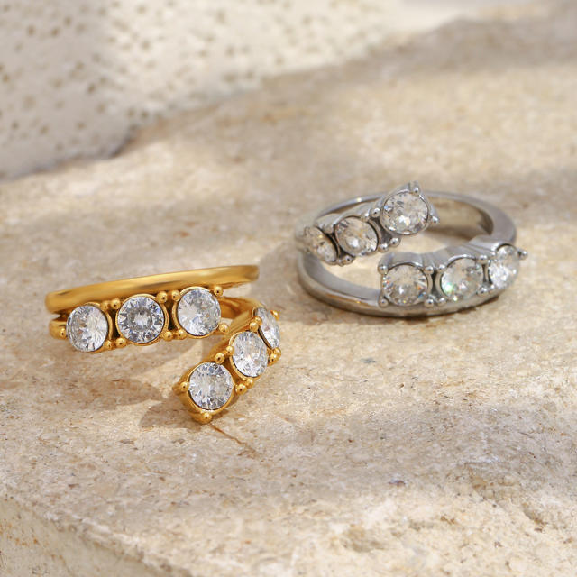 Stainless Steel rings Plated 18K Gold Luxury Romantic Double-Layer Zircon Ring Jewelry