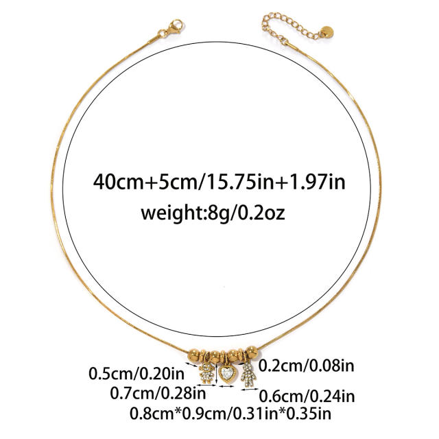 Light Luxury Fashion Inlaid Zircon boy girl charm Plated 18K Gold Stainless Steel necklace