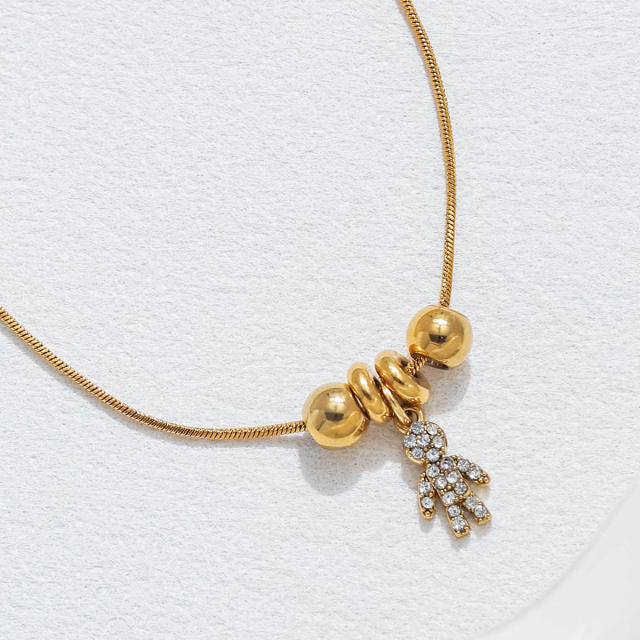 Light Luxury Fashion Inlaid Zircon boy girl charm Plated 18K Gold Stainless Steel necklace