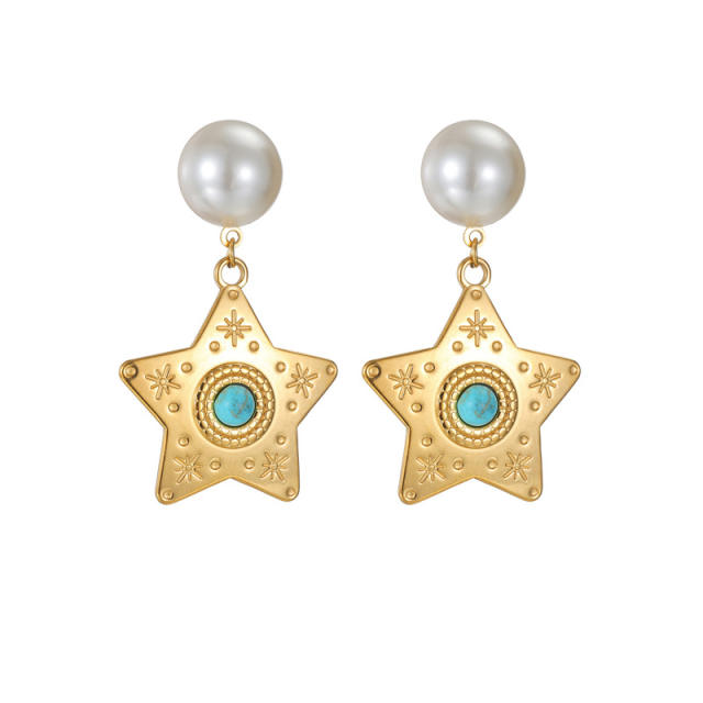 Ins Holiday Style Stainless Steel earrings 18K Gold Turquoise Earrings