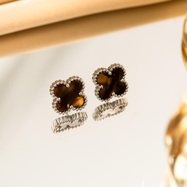 13mm Stainless Steel Earrings Four-Leaf Clover Earrings for Women
