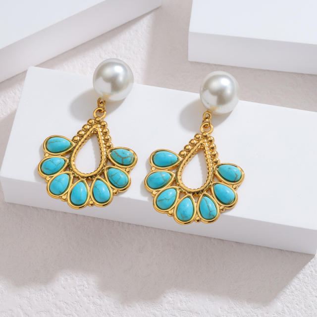 Ins Holiday Style Stainless Steel earrings 18K Gold Turquoise Earrings