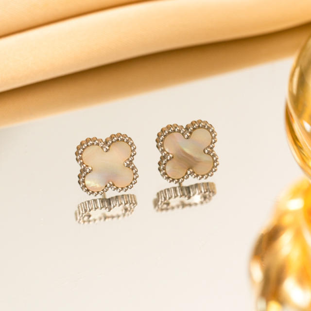 13mm Stainless Steel Earrings Four-Leaf Clover Earrings for Women