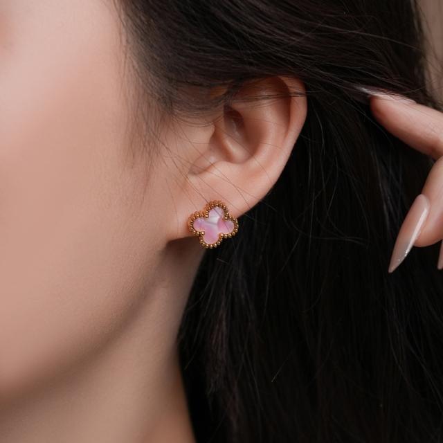 13mm Stainless Steel Earrings Four-Leaf Clover Earrings for Women