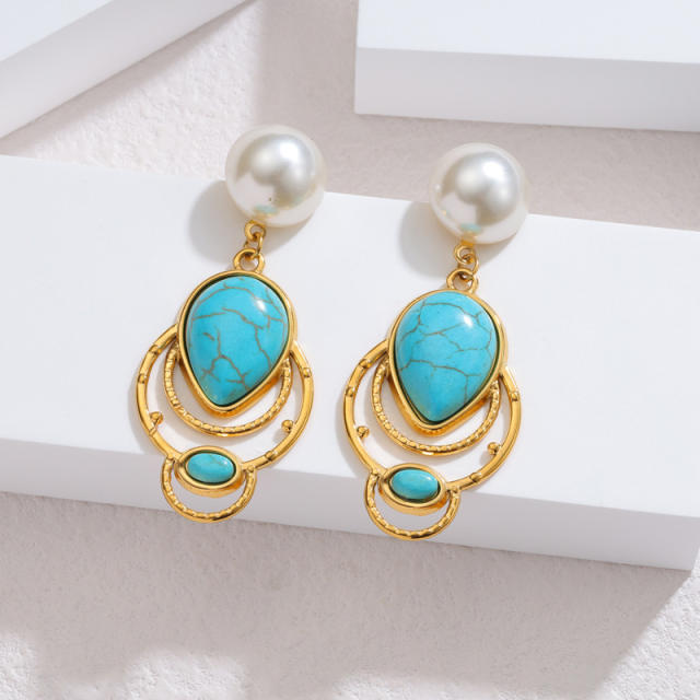 Ins Holiday Style Stainless Steel earrings 18K Gold Turquoise Earrings
