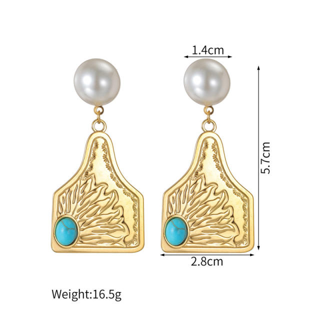 Ins Holiday Style Stainless Steel earrings 18K Gold Turquoise Earrings