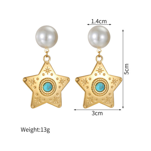 Ins Holiday Style Stainless Steel earrings 18K Gold Turquoise Earrings