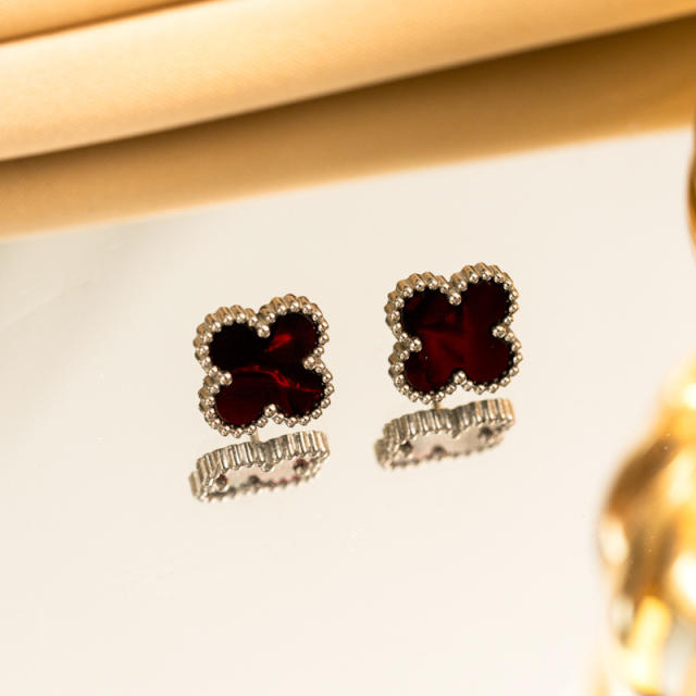 13mm Stainless Steel Earrings Four-Leaf Clover Earrings for Women
