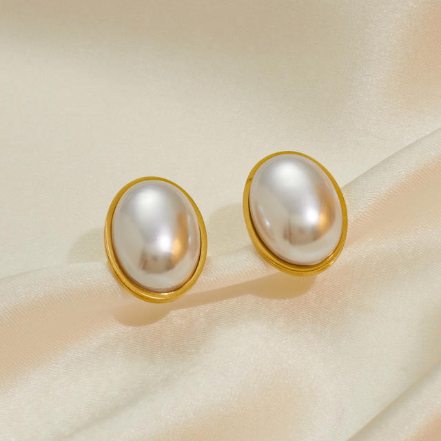 Stainless steel necklace suit women retro temperament Joker oval pearl necklace set