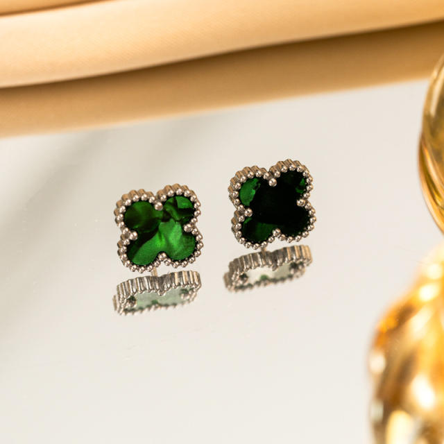 13mm Stainless Steel Earrings Four-Leaf Clover Earrings for Women