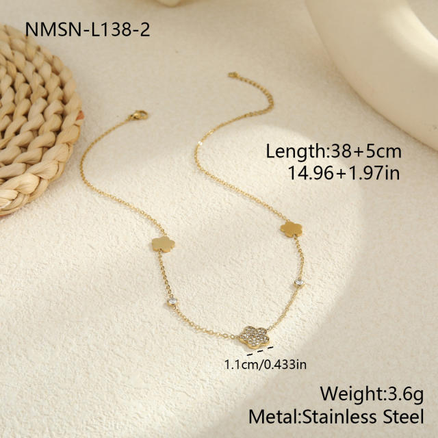 Ins Exquisite Diamond-Encrusted Flower Star-Shaped Multi-Pendant Stainless Steel Necklace