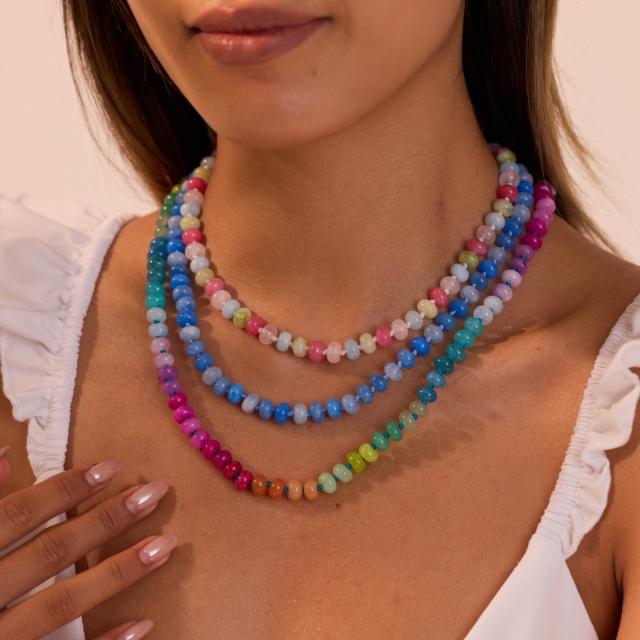 Natural Stone Beaded Necklace Dopamine Color Bohemian Style necklace