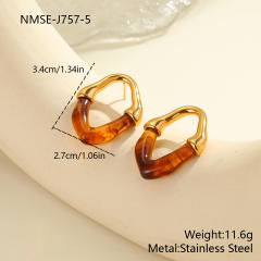 Color Resin Splicing Stainless Steel Earrings Hollow Irregular Earrings