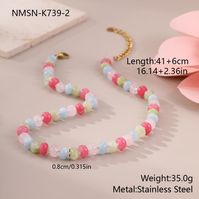 Natural Stone Beaded Necklace Dopamine Color Bohemian Style necklace