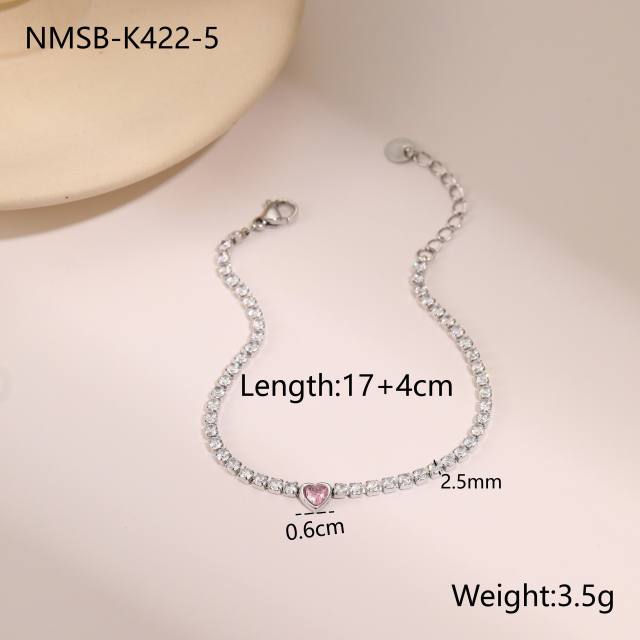Valentine's Day 18KG stainless steel necklace set heart cubic zircon earrings bracelet