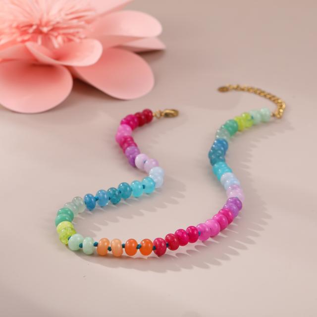 Natural Stone Beaded Necklace Dopamine Color Bohemian Style necklace