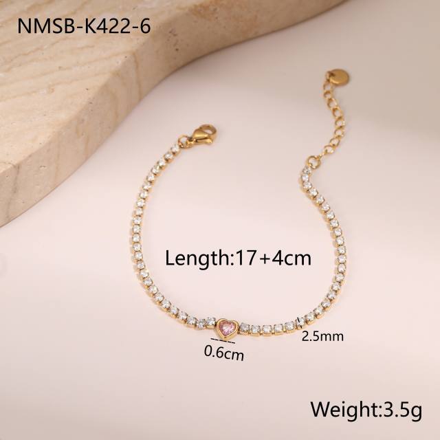 Valentine's Day 18KG stainless steel necklace set heart cubic zircon earrings bracelet