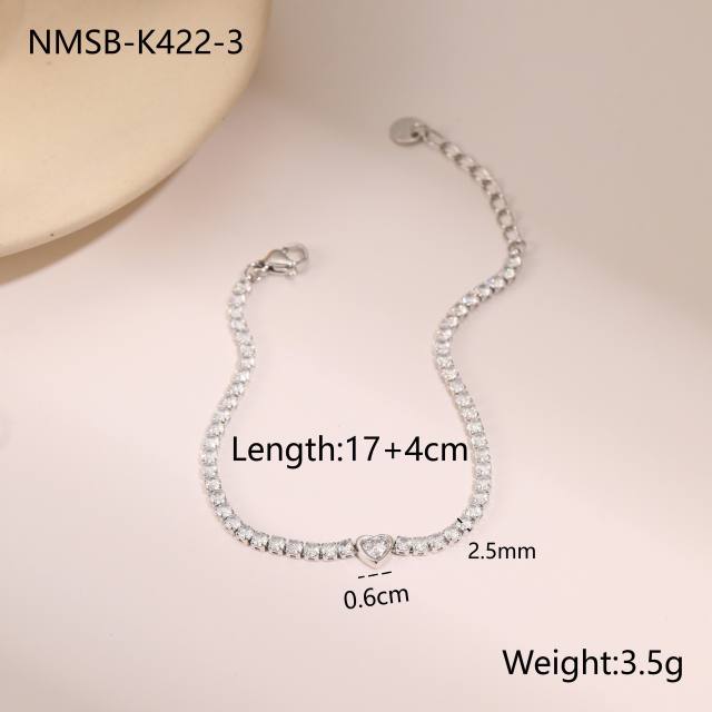Valentine's Day 18KG stainless steel necklace set heart cubic zircon earrings bracelet