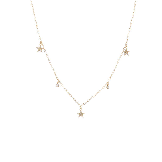 Ins Exquisite Diamond-Encrusted Flower Star-Shaped Multi-Pendant Stainless Steel Necklace