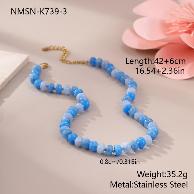 Natural Stone Beaded Necklace Dopamine Color Bohemian Style necklace