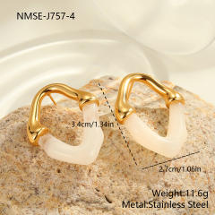 Color Resin Splicing Stainless Steel Earrings Hollow Irregular Earrings