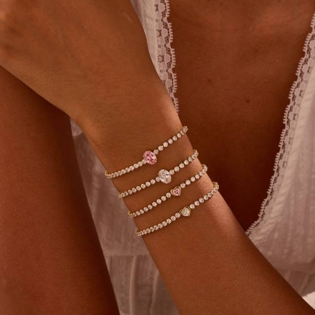 Valentine's Day 18KG stainless steel necklace set heart cubic zircon earrings bracelet