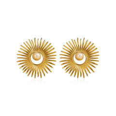 Vintage natural stone inlaid stainless steel earrings sunshine earrings
