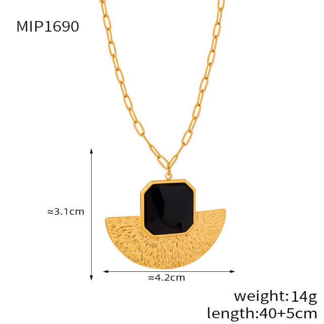 Stainless Steel Fan-Shaped Glass Stone Earrings stainless steel necklace set