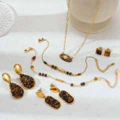 Stainless Steel necklace Earrings for Women Non-Fading Natural Gravel Inlaid Jewelry Set