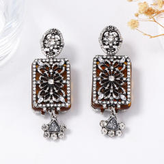 Retro Palace Style Exquisite Alloy Geometric Full Diamond Flower Earrings