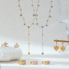 Stainless Steel Necklace Color Zircon Inlaid Jewelry Set