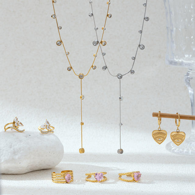 Stainless Steel Necklace Color Zircon Inlaid Jewelry Set