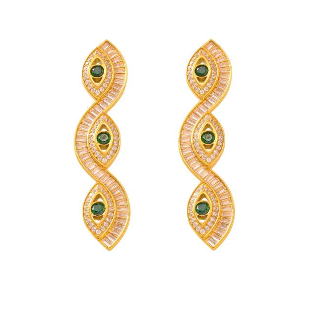 Luxury cubic zircon inlaid evil eye stainless steel earrings necklace set