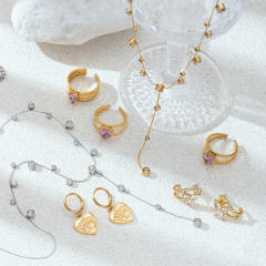 Stainless Steel Necklace Color Zircon Inlaid Jewelry Set