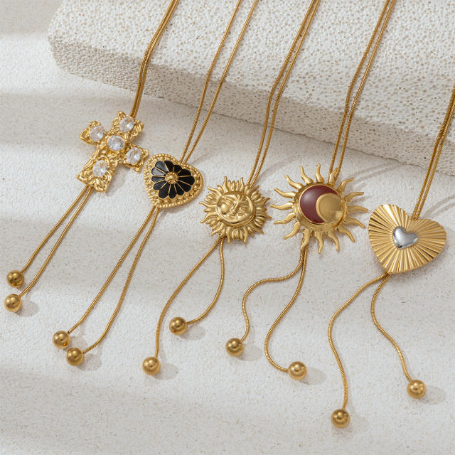 Stainless Steel Necklace Luxury Tassel Pendant Necklace heart sun cross long necklace