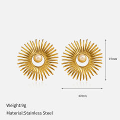 Vintage natural stone inlaid stainless steel earrings sunshine earrings